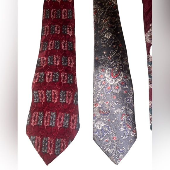 Oscar de la Renta Couture 100% Silk Red Grey Navy Green Paisley Abstract Tie Set - Picture 12 of 12